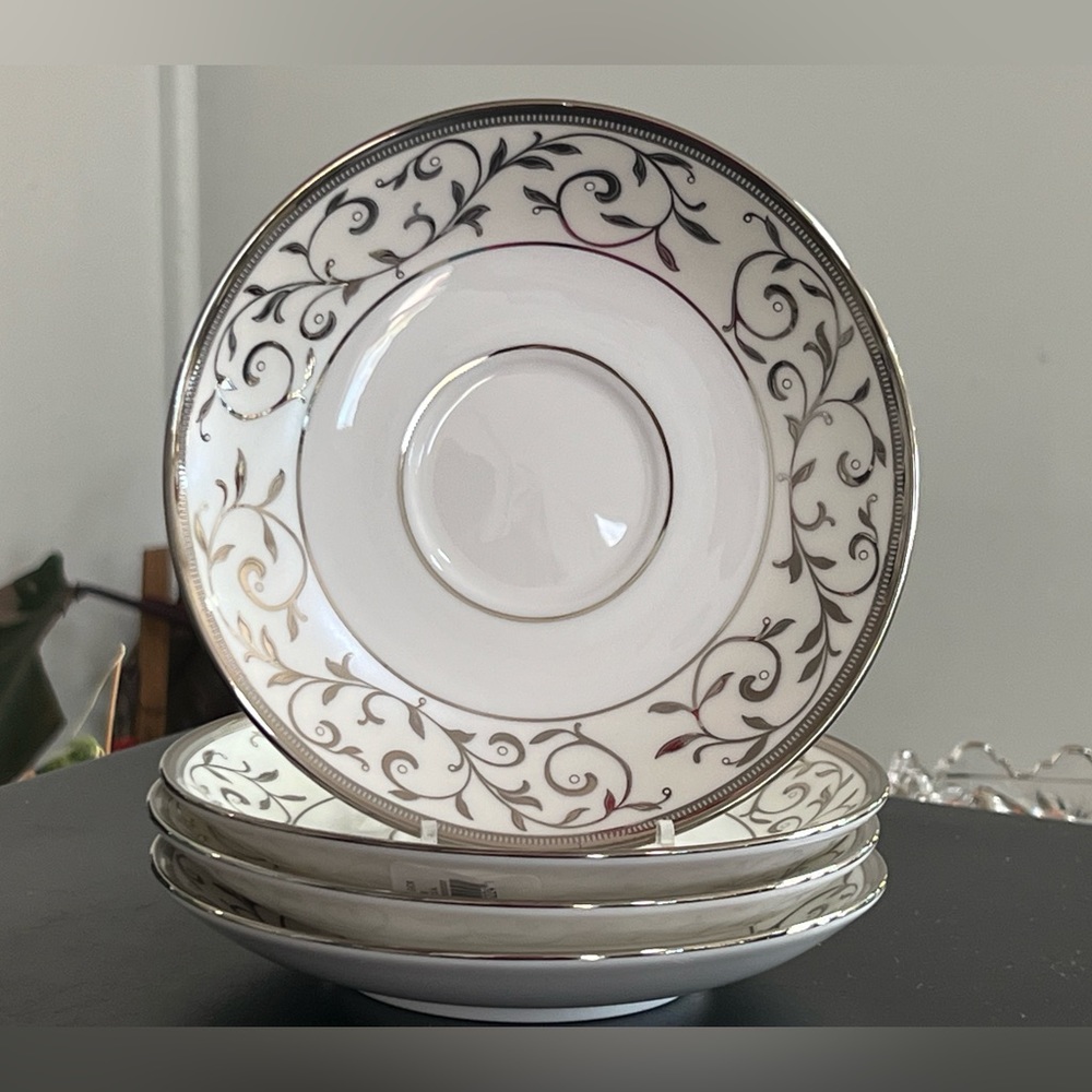 Lenox Fine Bone China Opal Innocence Silver Saucer Set  of  4 New